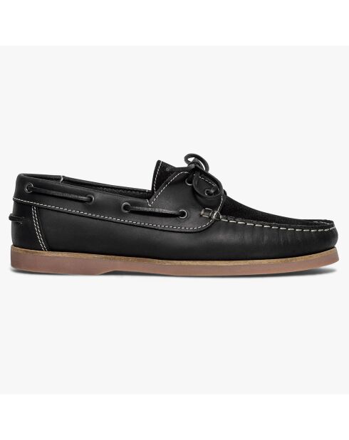 Chaussures Bateau en Cuir et Velours de Cuir Donato noires
